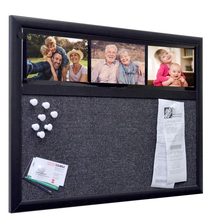 Ultimate Office Fabric Bulletin Board 24 x 18 Memo Board Plus, 3 Photo Frames and Jumbo Pushpins. Organize and Display Photos, Notes and Reminders. Ideal for Home, Office, Cubicles or Classrooms - Image 1